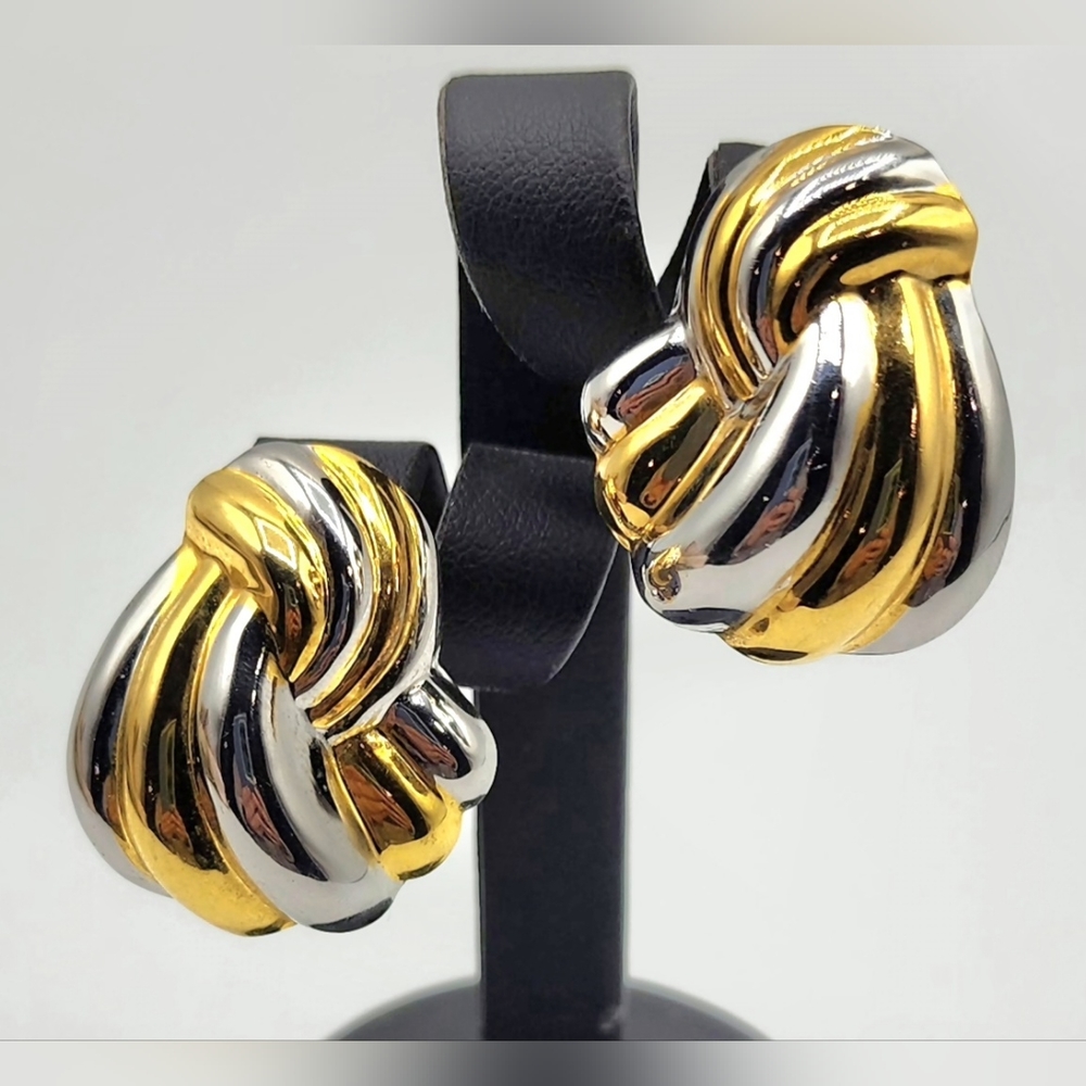 Vtg. IBB Sterling Silver & Gold Plated Knot Design Electroform Earrings